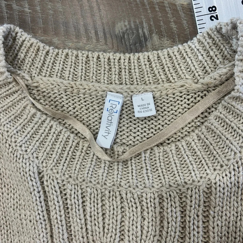 Relativity Cable Knit Tan Shimmer Sweater - Picture 5 of 7